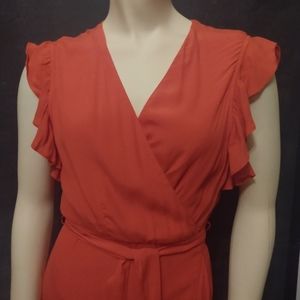 Express coral wrap high-lo dress